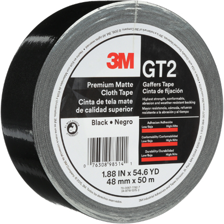 2" x 55 yds. Black (3 Pack) 3M Premium Matte Cloth Gaffers Tape GT2